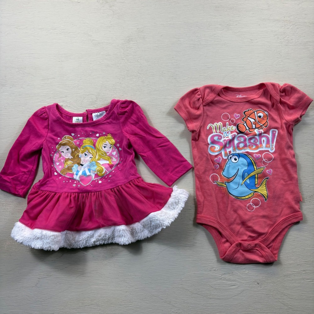 Disney Baby Girls 12M Princess Tunic Faux Fur & Finding Dory Bodysuit Set